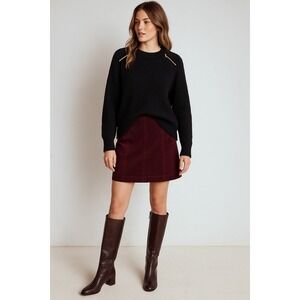 Michael Kors Black‎ Knit Pullover Gold Zipper Shoulder Detail Medium